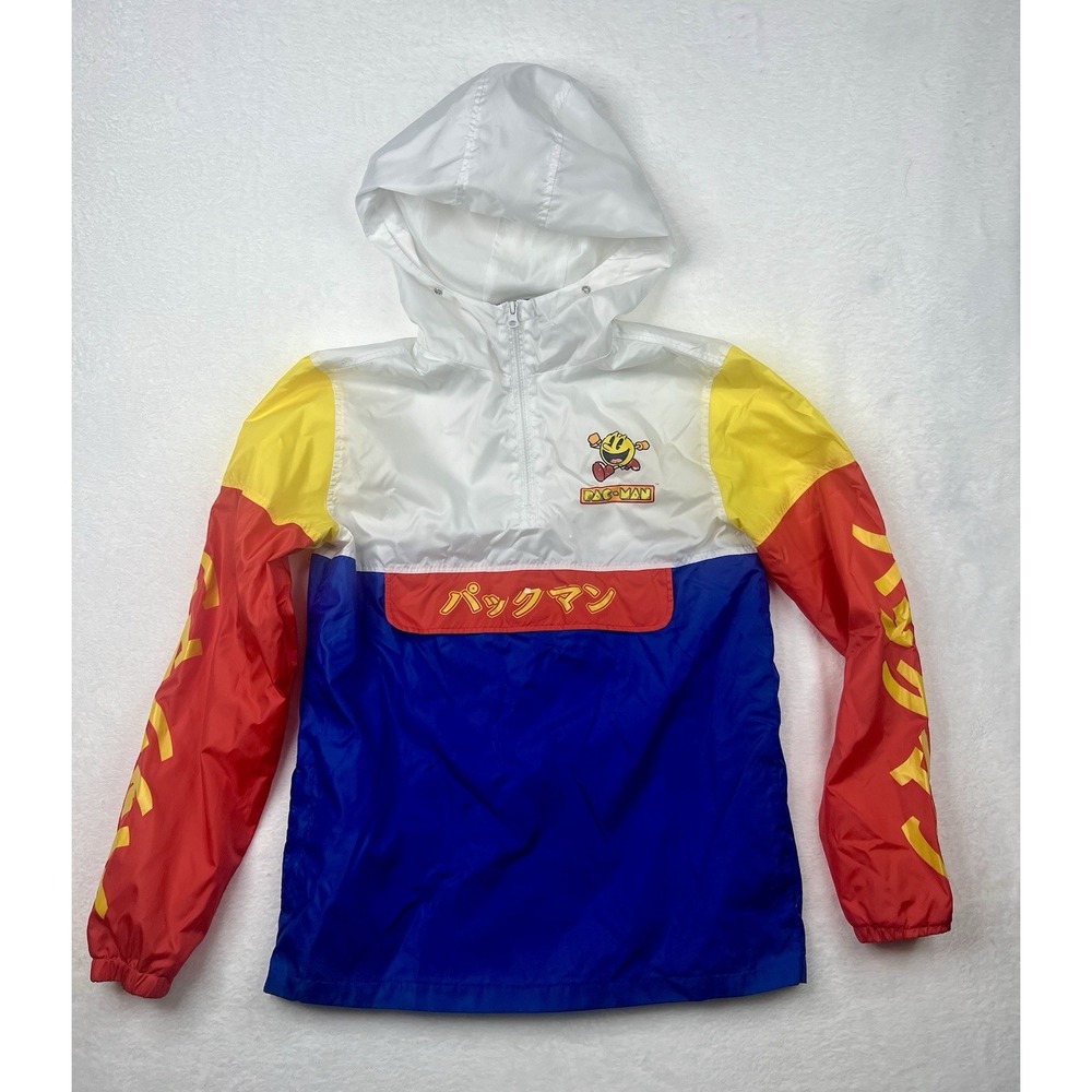 Pac-Man Colorblock Japanese Print Men's Size Medium Windbreaker Jacket Gamer‎